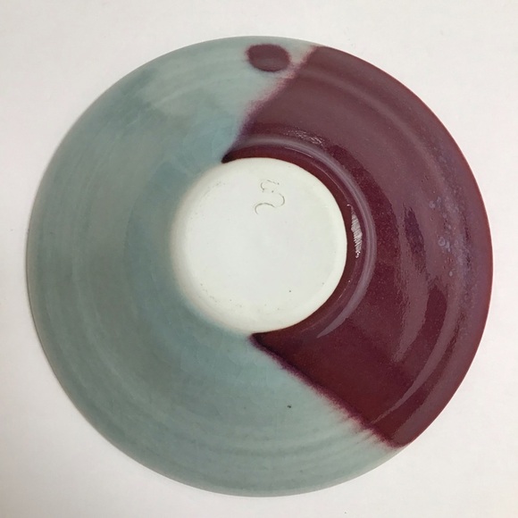 Studio Pottery Bowl SIGNED Ceramics Aqua Purple Gloss Abstract 8” Asian Handmade - Picture 8 of 11